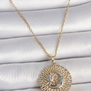 316L Çelik Gold Renk Mix Renk Ay Güneş Model Kadın Kolye BKO10095