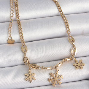 316L Çelik Gold Renk Sallantı Kar Tanesi Model Kadın Bileklik BB6946