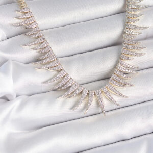 Pirinç Gold Renk Zirkon Taşlı Sivri Model VIP Seri Kadın Kolye BKO10202