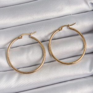 Kalbinle 316 Çelik Gold Renk 33 mm Kadın Halka Model Kadın Küpe BKP10509