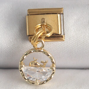Kalbinle 316L Çelik Gold Renk Sallantı Zirkon Taşlı Balina Model Nomination Charm BC1339