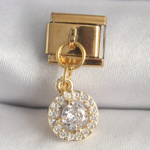 Kalbinle 316L Çelik Gold Renk Sallantı Daire Zirkon Taşlı Nomination Charm BC1342