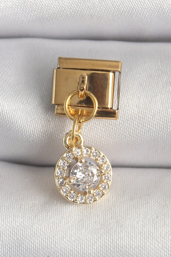 Kalbinle 316L Çelik Gold Renk Sallantı Daire Zirkon Taşlı Nomination Charm BC1342