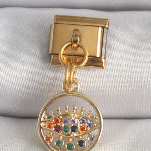 Kalbinle 316L Çelik Gold Renk Sallantı Renkli Zirkon Taşlı Göz Model Nomination Charm BC1346