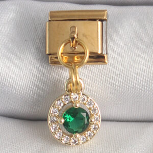 Kalbinle 316L Çelik Gold Renk Sallantı Yeşil Zirkon Taşlı Nomination Charm BC1344
