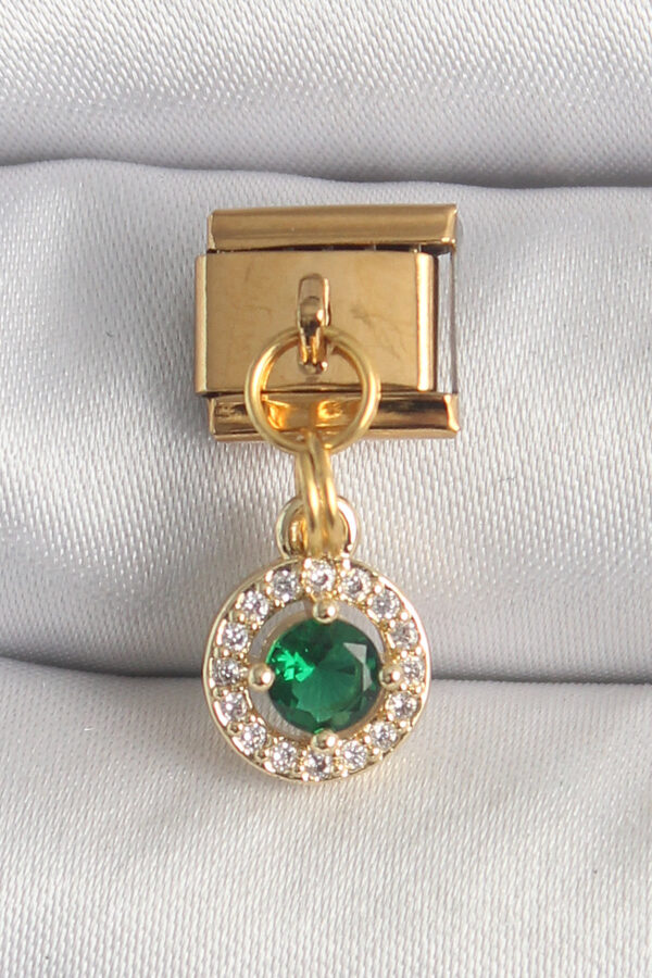 Kalbinle 316L Çelik Gold Renk Sallantı Yeşil Zirkon Taşlı Nomination Charm BC1344