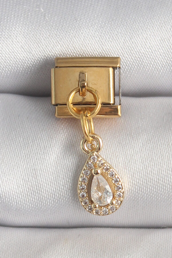 Kalbinle 316L Çelik Gold Renk Sallantı Damla Zirkon Taşlı Nomination Charm BC1354