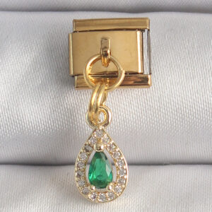 Kalbinle 316L Çelik Gold Renk Sallantı Damla Yeşil Zirkon Taşlı Nomination Charm BC1349