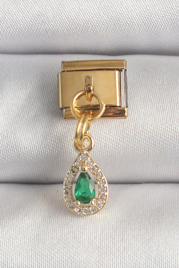 Kalbinle 316L Çelik Gold Renk Sallantı Damla Yeşil Zirkon Taşlı Nomination Charm BC1349