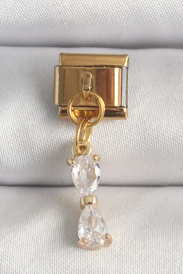 Kalbinle 316L Çelik Gold Renk Sallantı Zirkon Taşlı Kurdele Model Nomination Charm BC1351