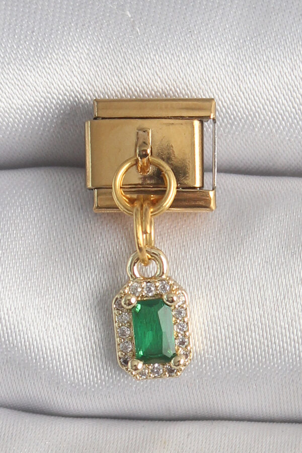 Kalbinle 316L Çelik Gold Renk Sallantı Kare Yeşil Zirkon Taşlı Nomination Charm BC1352