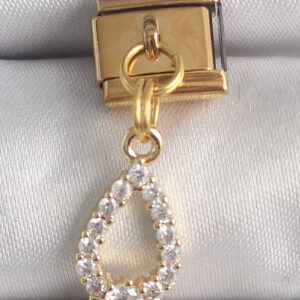 Kalbinle 316L Çelik Gold Renk Sallantı Zirkon Taşlı Damla Model Nomination Charm BC1372