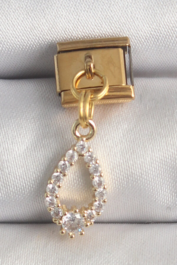 Kalbinle 316L Çelik Gold Renk Sallantı Zirkon Taşlı Damla Model Nomination Charm BC1372