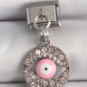 Kalbinle 316L Çelik Gümüş Renk Sallantı Zirkon Taşlı Pembe Göz Model Nomination Charm BC1373