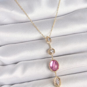 Pirinç Zincir Gold Renk Pembe Zirkon Taşlı Y Kolye BKO10228