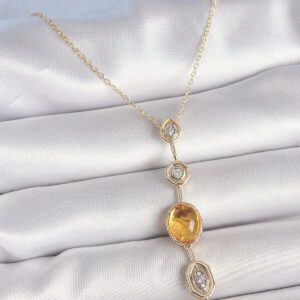 Pirinç Zincir Kehribar Sarı Gold Renk Zirkon Taşlı Y Kolye BKO10230