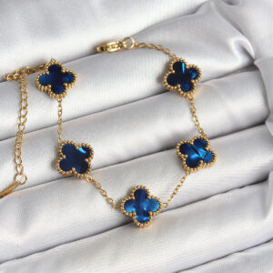 316L Çelik Sedefli Lacivert Gold Renk Yonca Kadın Bileklik BB6964