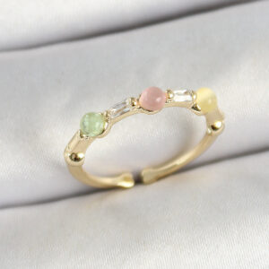 Pirinç Sıralı Boncuk Figürlü Zirkon Taşlı Gold Renk Ayarlanabilir Kadın Yüzük BYK3758