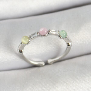 Pirinç Sıralı Boncuk Figürlü Zirkon Taşlı Gümüş Renk Ayarlanabilir Kadın Yüzük BYK3759