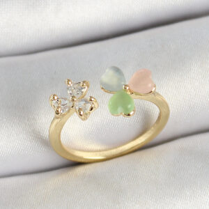 Pirinç Kalp Figürlü Zirkon Taşlı Gold Renk Ayarlanabilir Kadın Yüzük BYK3762