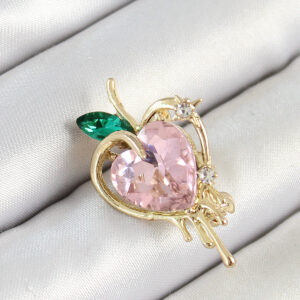 Kalbinle Pembe Ve Yeşil Zirkon Taşlı 3D Eriyen Kalp Figürlü Gold Renk Kadın Broş BR438