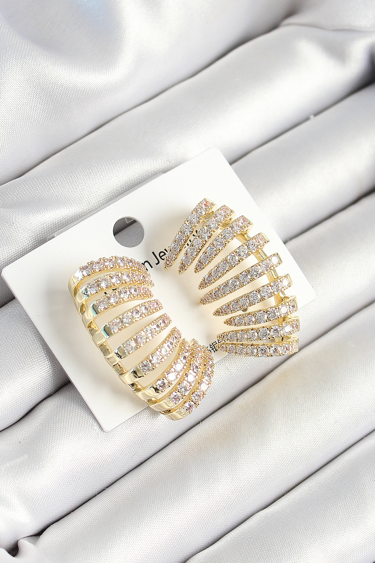 Pirinç Zirkon Taşlı Çoklu Görünümlü Model Gold Renk Kadın Küpe BKP10632