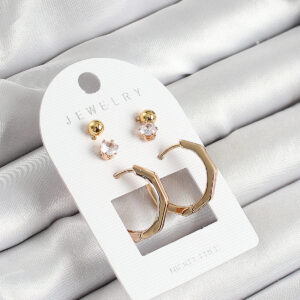 Pirinç Zirkon Taş Ve Kemik Halka Figürlü Gold Renk 3'lü Çift Kadın Küpe Set BKP10654