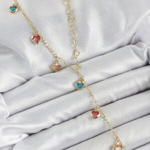 Pirinç Asorti Kalp Model Gold Renk Zirkon Taşlı Y Kolye BKO10248