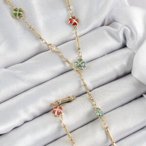 Pirinç Asorti Kalpli Yonca Model Gold Renk Zirkon Taşlı Y Kolye BKO10255