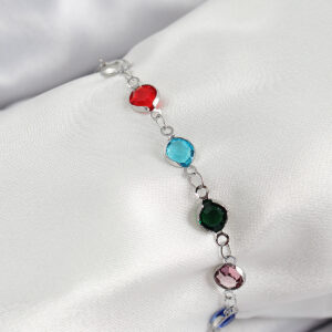 Pirinç Gümüş Renk Karışık Renk Zirkon Taşlı Kadın Bileklik BB7046