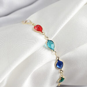 Pirinç Gold Renk Karışık Renk Damla Zirkon Taşlı Kadın Bileklik BB7048