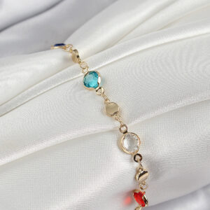 Pirinç Karışık Renk Zirkon Taşlı Gold Renk Kadın Bileklik BB7051