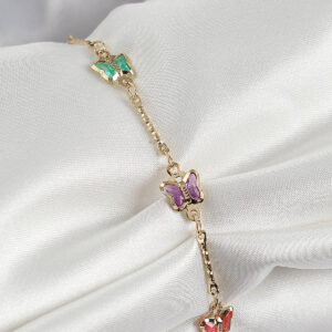 Pirinç Gold Renk Karışık Renk Kelebek Zirkon Taşlı Kadın Bileklik BB7057