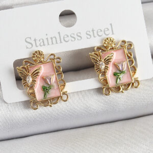 Pirinç Pembe Mineli Sanatsal Portre Model Gold Renk Kadın Küpe BKP10685