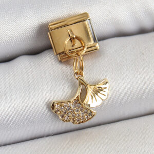 316L Çelik Sallantılı Zirkon Taşlı Balık Kuyruğu Model Gold Renk Nomination Charm BC1404