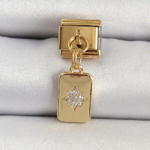 316L Çelik Sallantılı Zirkon Taşlı Kutup Yıldızı Figürlü Dikdörtgen Model Gold Renk Nomination Charm BC1406