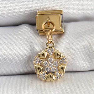 316L Çelik Sallantılı Zirkon Taşlı Kalp Detaylı Yıldz Model Gold Renk Nomination Charm BC1415