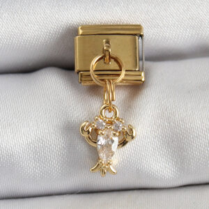 316L Çelik Sallantılı Zirkon Taşlı Yengeç Model Gold Renk Nomination Charm BC1417