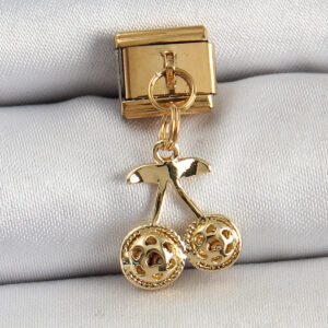 316L Çelik Sallantılı Zirkon Taşlı Fiyonk Model Gold Renk Nomination C316L Çelik Sallantılı Kiraz Model Gold Renk Nomination Charm BC1425