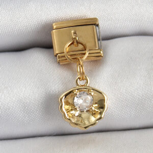 316L Çelik Sallantılı Zirkon Taşlı İstiridye Model Gold Renk Nomination Charm BC1426
