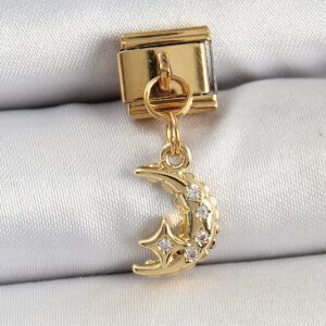 316L Çelik Sallantılı Zirkon Taşlı Ay Model Gold Renk Nomination Charm BC1431