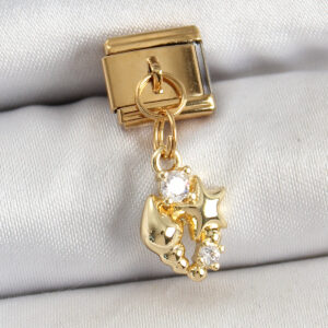 316L Çelik Sallantılı Zirkon Taşlı Deniz Kabuğu Ve Yıldız Model Gold Renk Nomination Charm BC1436