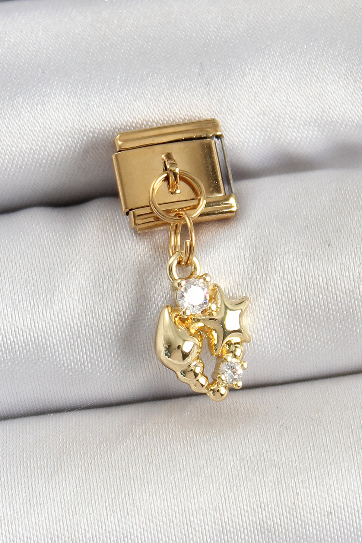 316L Çelik Sallantılı Zirkon Taşlı Deniz Kabuğu Ve Yıldız Model Gold Renk Nomination Charm BC1436