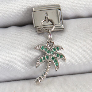 316L Çelik Sallantılı Zirkon Taşlı Palmiye Ağacı Model Gümüş Renk Nomination Charm BC1445