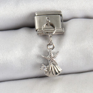 316L Çelik Sallantılı Zirkon Taşlı Deniz Yıldızı Ve İstiridye Model Gümüş Renk Nomination Charm BC1454