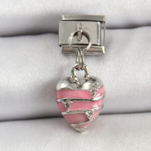 Kalbinle 316L Çelik Gümüş Renk Pembe Kalp Model Nomination Charm BC1495