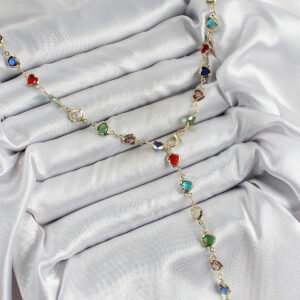 Pirinç Gold Renk Karışık Renk Zirkon Taşlı Kalpli Y Kadın Kolye BKO10303