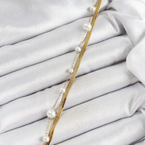 316L Çelik Gold Renk İncili ve İtalyan Zincirli Kadın Bileklik BB7094