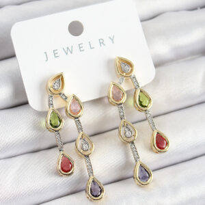 Pirinç Çoklu Damla Model Karşık Zirkon Taşlı Gold Ve Gümüş Renk Kadın Küpe BKP10742