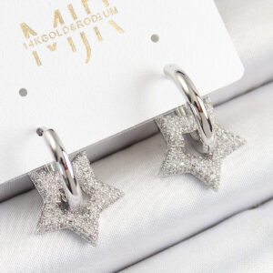 Pirinç Zirkon Taşlı Yıldız Figürlü Halka Model Gümüş Renk Kadın Küpe BKP10782